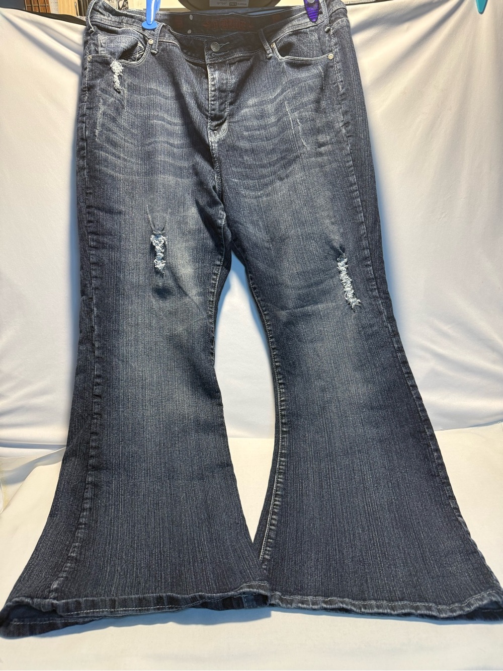 V Blue Dark Wash Distressed Flare Jeans - Women's Size 20